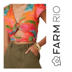 🆕 Farm Rio x Anthropologie Floral Linen Cutout Top NWT Sz Large $148 MSRP